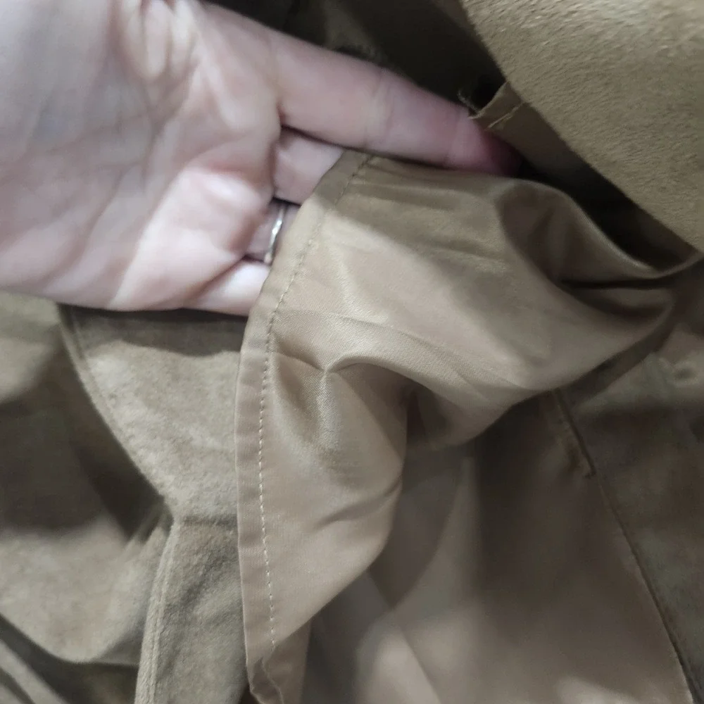 Blue Rain Faux Suede‎ Skirt Small Brown A-Line Scalloped Hem Button Front